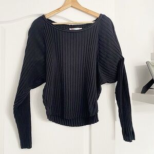 FREE PEOPLE | Beach black cropped ribbed knit sweater